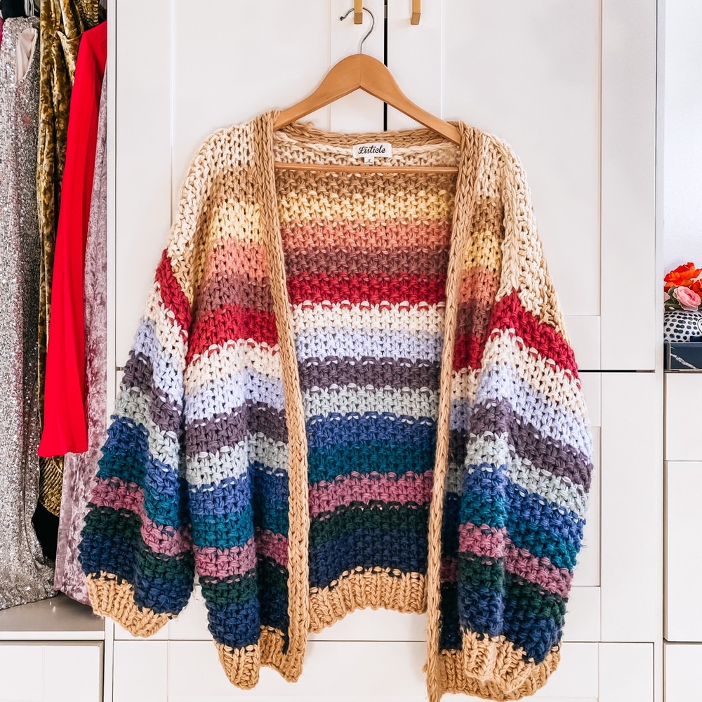 Boutique crocheted multi stripe cardigan. Size small. Worn to try on once.